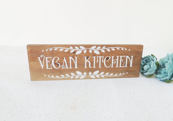 wooden vegan kitchen sign